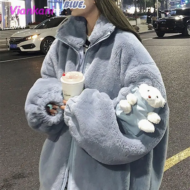 

Осенне-зимняя куртка с хлопковой подкладкой женская зимняя куртка из кроличьей шерсти Новинка 2022 года свободная дизайнерская хлопковая ку...