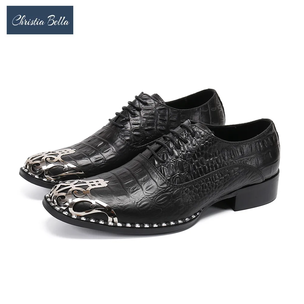 Christia Bella Stone Pattern Men Oxford Shoes Genuine Leather Brogue Shoes Male Business Wedding Dress Shoes Lace Up Men Shoes