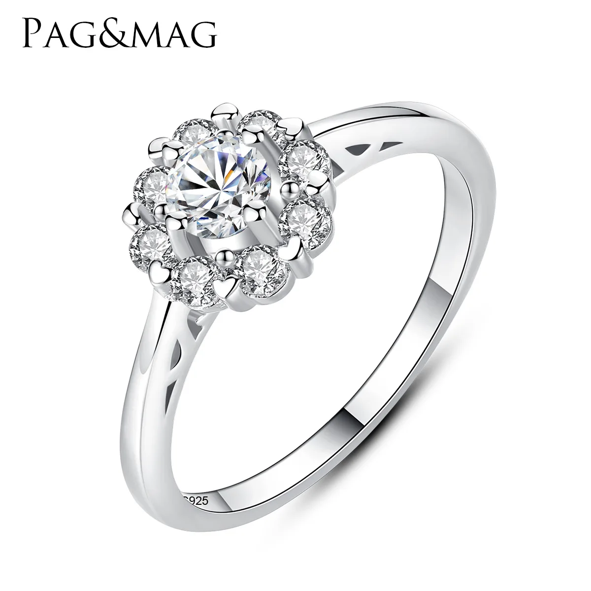 

PAG-MAG S925 Sterling Silver Ring Micro-set 3A Zircon Fashion Boutique Flower Wedding Women's Ring