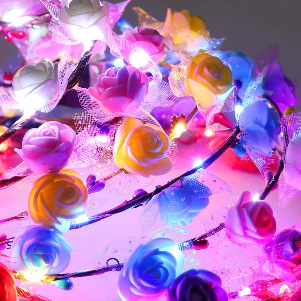 7 шт. светодиодный Цветок повязка в виде короны светильник венок обруч для волос