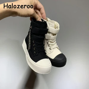 Кроссовки Детские с цепочкой, брендовые холщовые высокие, повседневные, спортивная обувь для девочек, на осень