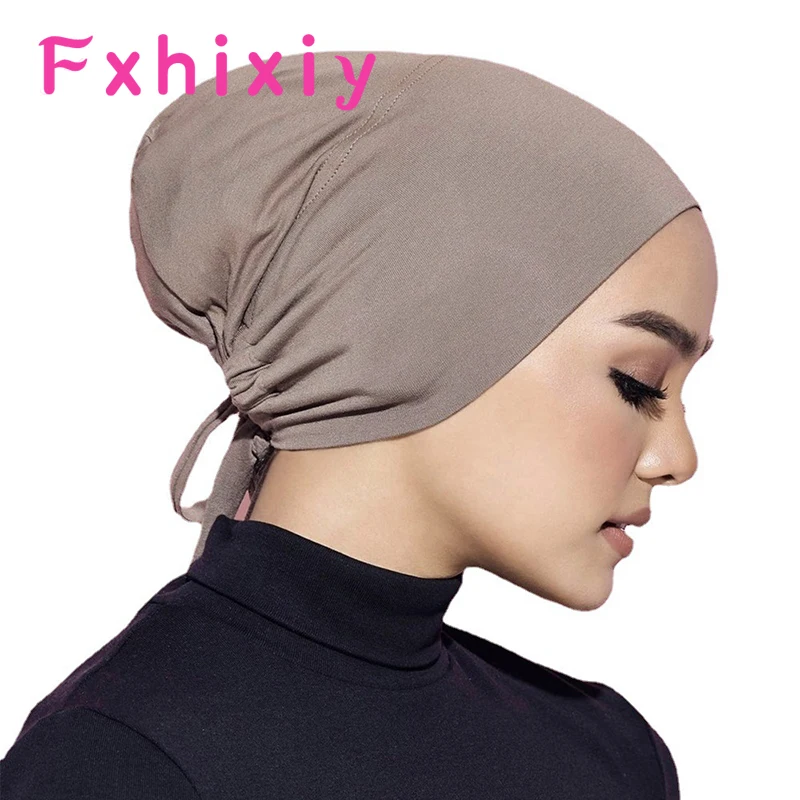 

New Muslim Cotton Headcover Inner Turban Hats Stretch Hijab Women Underscarf Headband Scarf Drawstring Hat Islamic Jersey Bonnet