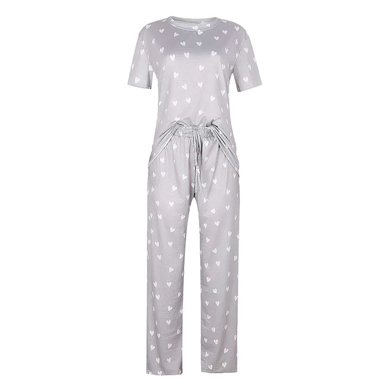 

2020 Summer Pajamas Sleep Set Women Heart Star Pajama Set Women Nightwear Pants Short Sleeve Sleepwear Set Ladies Sleep Wear