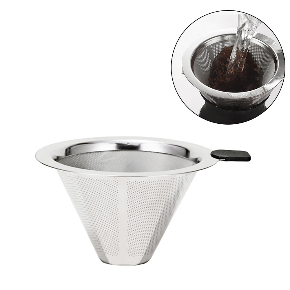 

Coffee Filter Cone Funnel Practical Fine Mesh Espresso Pour Over Paperless Stainless Steel Double Layer Durable Reusable Dripper