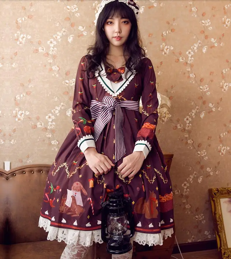 В стиле лолита в ретро суда дизайнерское платье Длинные рукава OP студенческий