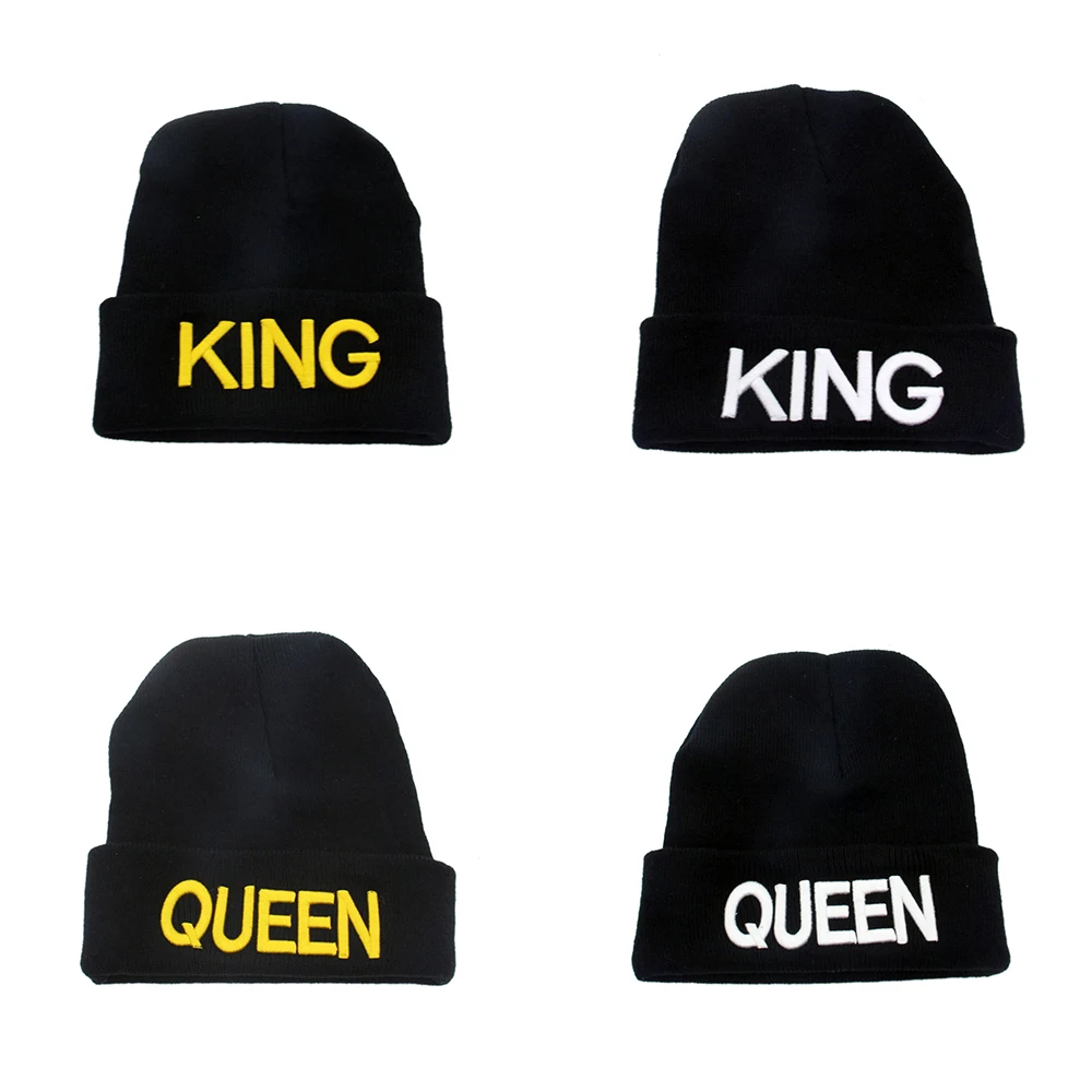 Вязаная обтягивающая вязаная шапочка KING QUEEN с вышитыми буквами плюшевая шапка