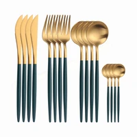 stainless steel tableware green gold cutlery set forks spoons knifes dinnerware set 16pcs flatware food grade luxury dinner set
