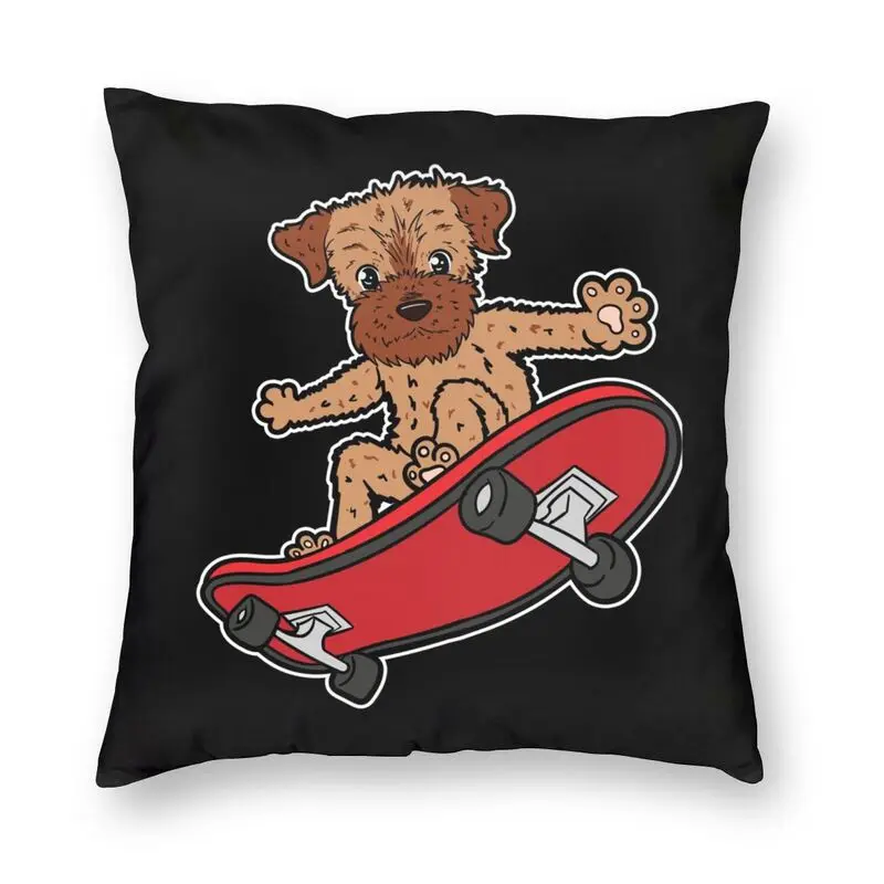 Cool Border Terrier Dog Play Skateboard Pillow Cover Home Decor 3D Double-sided Printed Pet Puppy Cushion Cover for Living Room