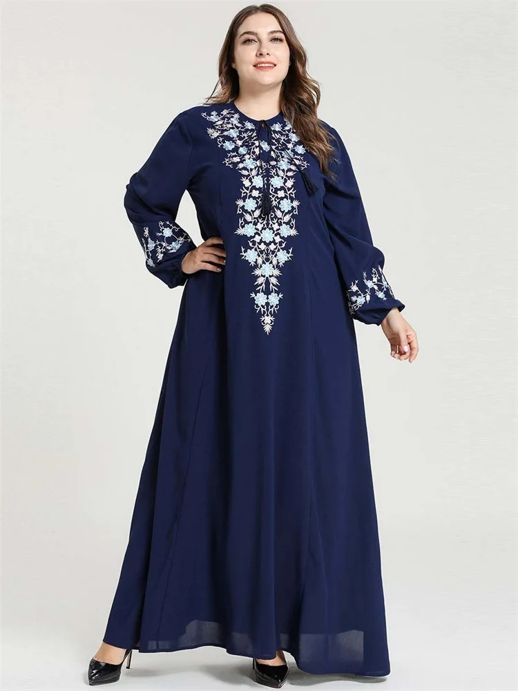 Женское платье с цветочной вышивкой Siskakia макси круглым вырезом в этническом