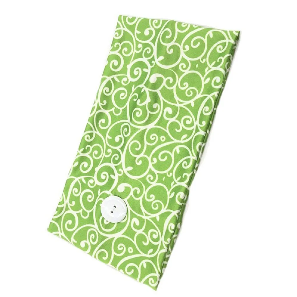 

Women Men Printed Headband with Buttons Unisex Outdoor Sports Knitted Wide Elastic Head Strap