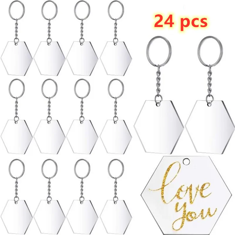 

Transparent Acrylic Disc and Key Chain Transparent Acrylic Key Chain Blank for DIY Items and Crafts, (Hexagon,24 Pieces)