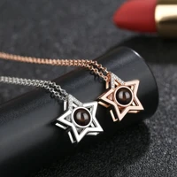 custom name photo projection necklaces luxury crystal pendant fashion five pointed star necklace party jewelry personalized gift