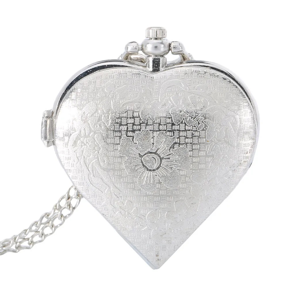 

Hollow Quartz Heart Shaped Pocket Watch Necklace Pendant Chain Clock Women Gift BMF88