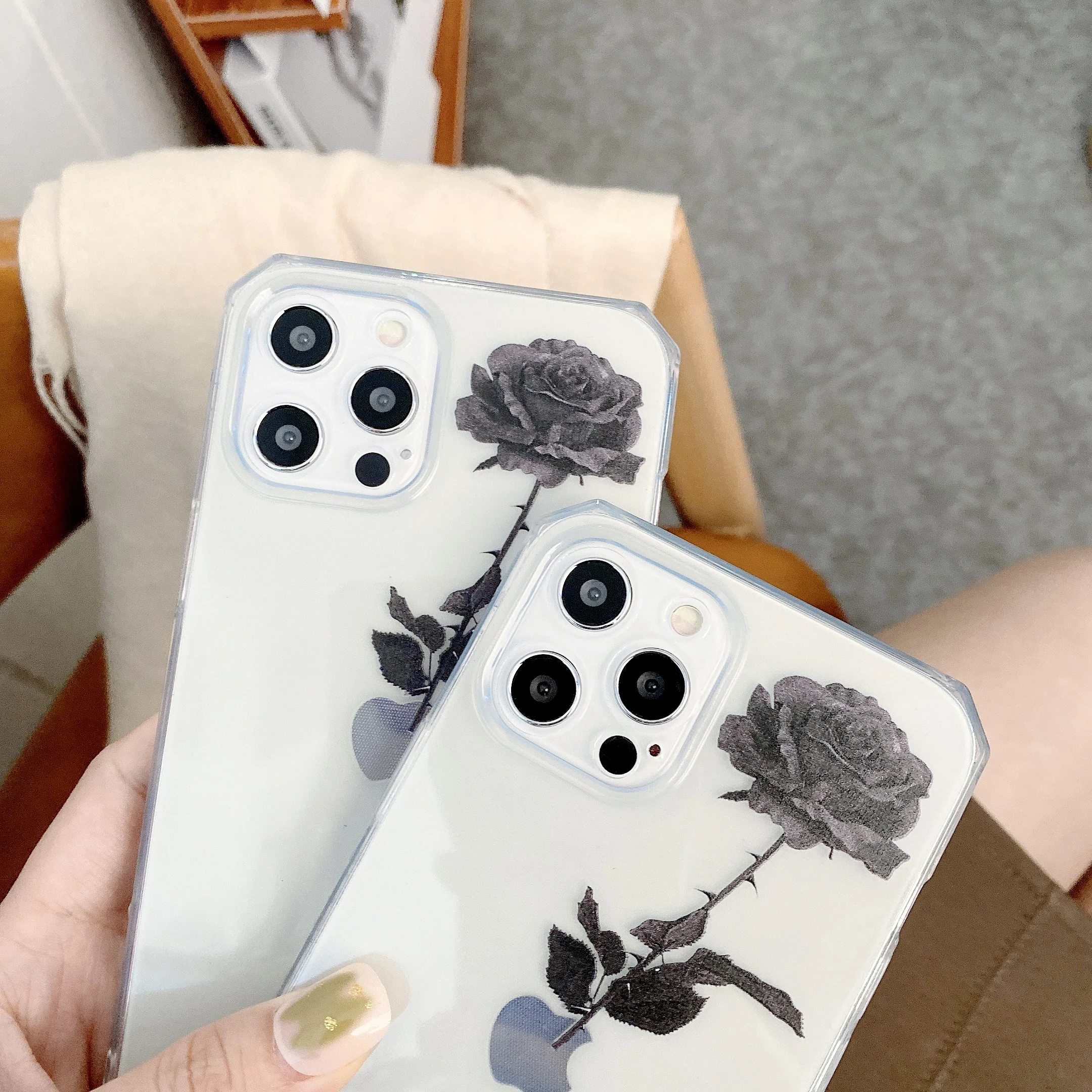 

12 Pro Case Rose Flower Clear Cover for iPhone 11 7 8 Plus XR XS X Crystal Floral Silicone Phone Cases for iPhone SE 2020 11pro