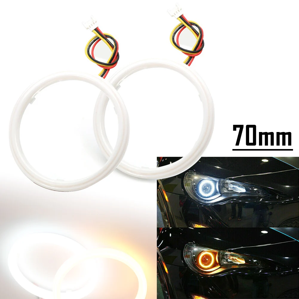 

2x White Amber 70MM Switchback LED Angel Eyes Halo Rings Car Headlight Retrofit