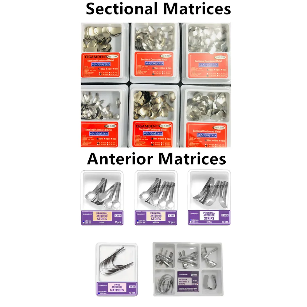 1Box Proximal Anterior Strip Dental Matrix Bands Anterior Sectional Contoured Matrices Stainless Steel Refill Large Medium Small