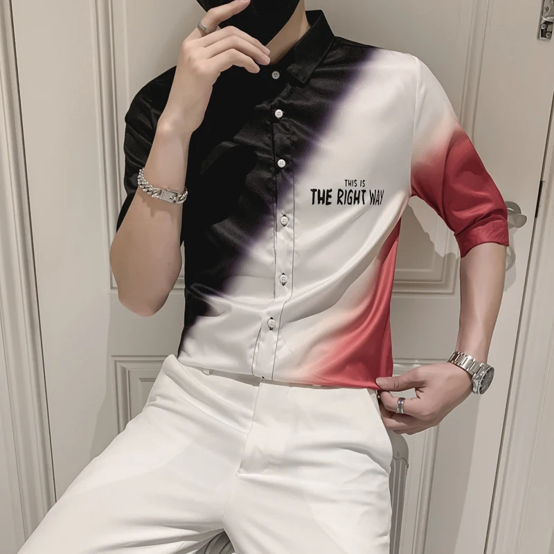 

2021 new style Fashion Men slim fit Printing color Casual short-sleeved shirts/Male Hip-hop style leisure shirt S-3XL