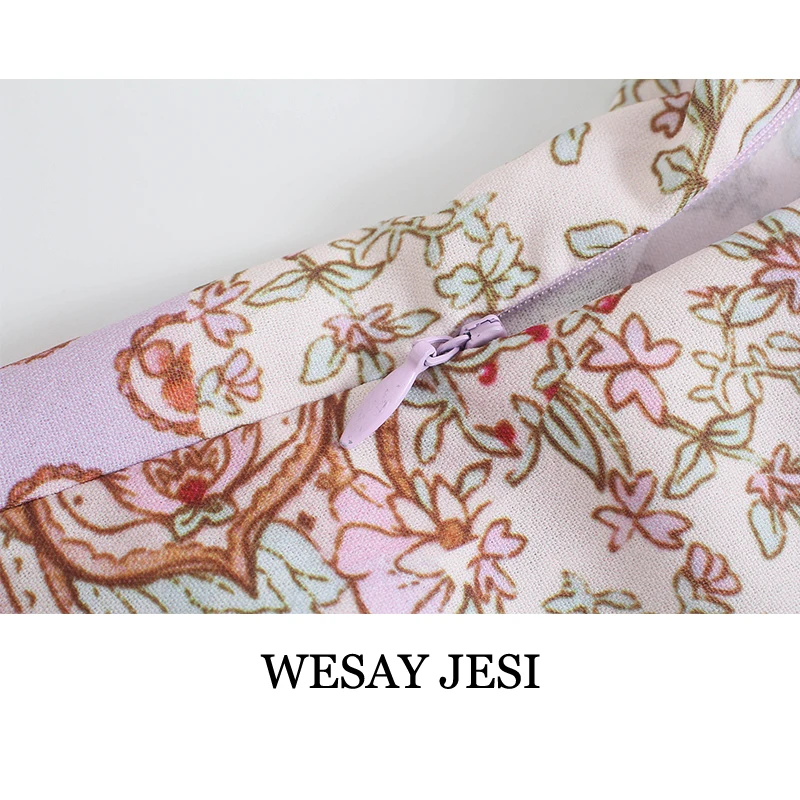 

WESAY JESI Women's Fashion Chic Retro Print Dress 2021 Summer Women's V-neck Halter Mini Skirt Slim Sleeveless Skirt Beach Style