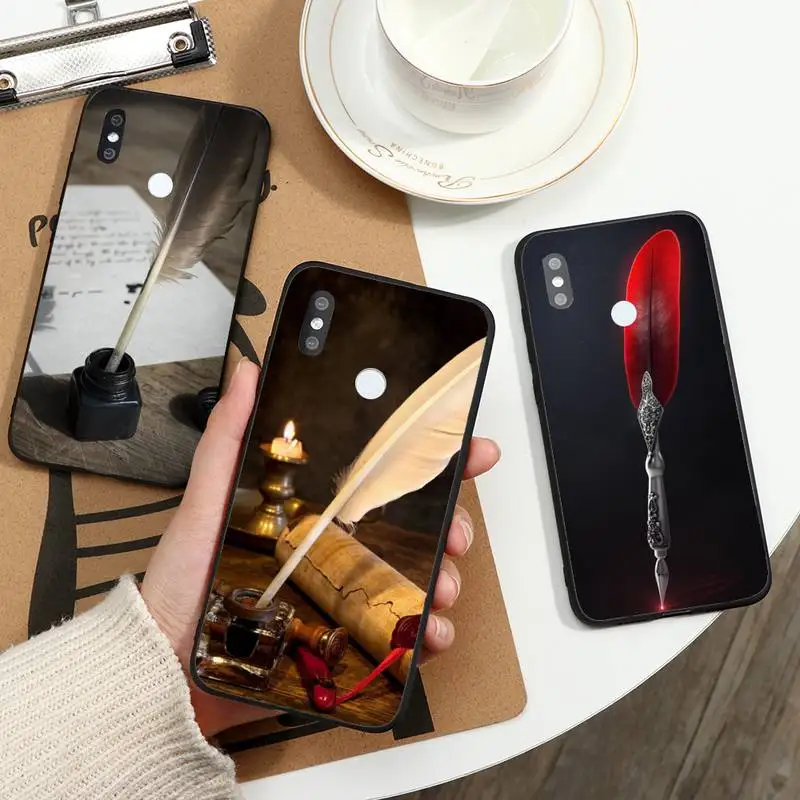 

Feather Pen write pattern Phone Case For Xiaomi Redmi note 7 8 9 t max3 s 10 pro lite coque funda shell cover