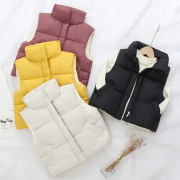 

2020 New Children's Cotton Vest Boys Plus Velvet Thick Waistcoat Fashion Girls Korean Printing Stand-up Collar Vest Outerwear