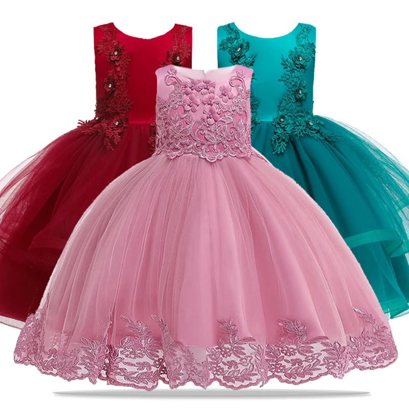 Детские платья для девочек элегантные без рукавов принцесс вечерние с цветами и