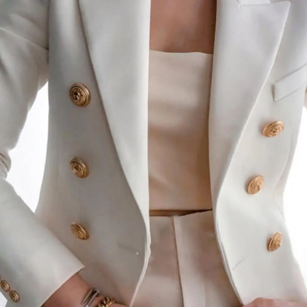 

2021 Office Lady Blazer Winter Women Solid Color Double Breasted Long Sleeve Lapel Suit Jacket Fashion Slim Elegant Suit Jacket