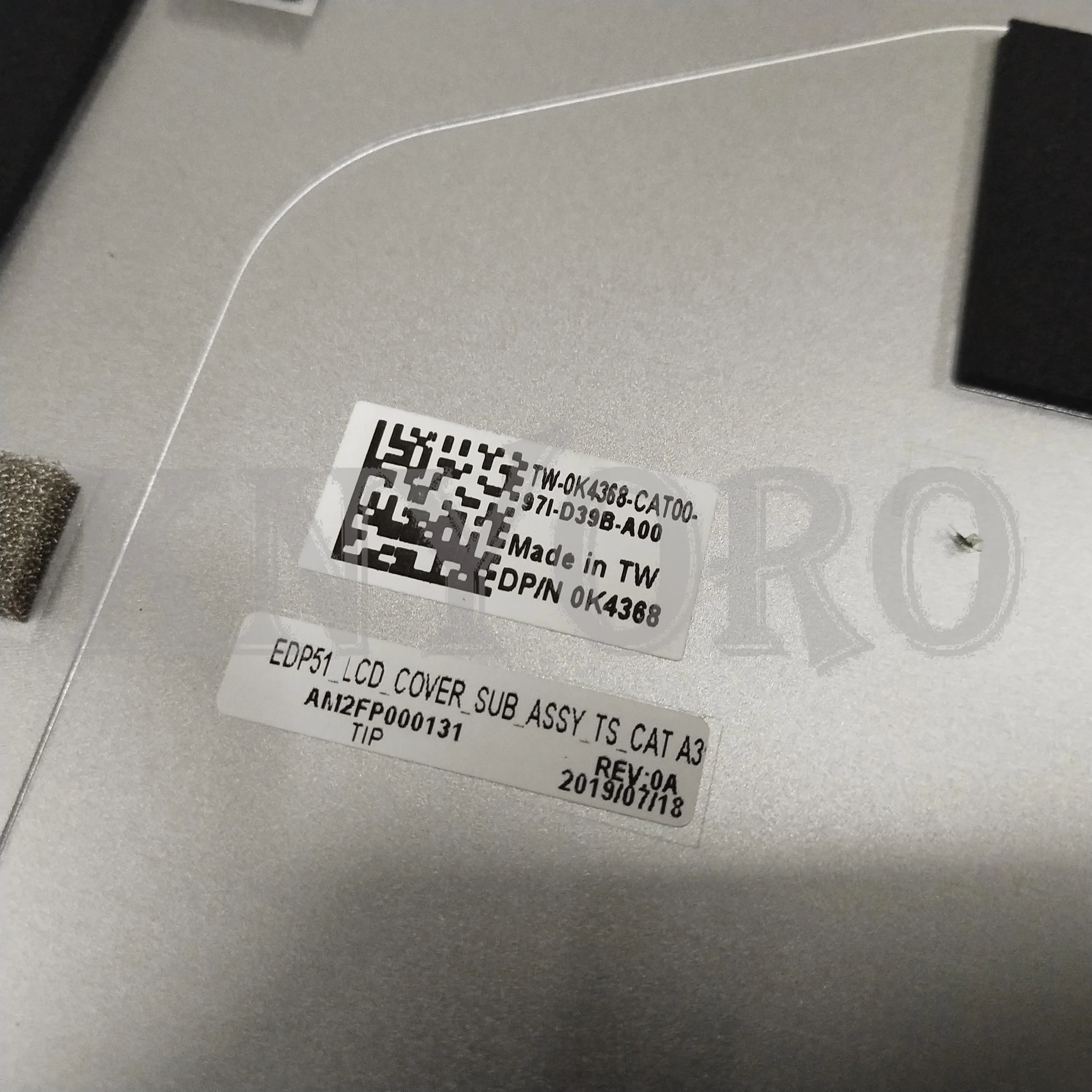 

95% NEW for DELL XPS 15 7590 silvery LCD Back Cover 0K4368