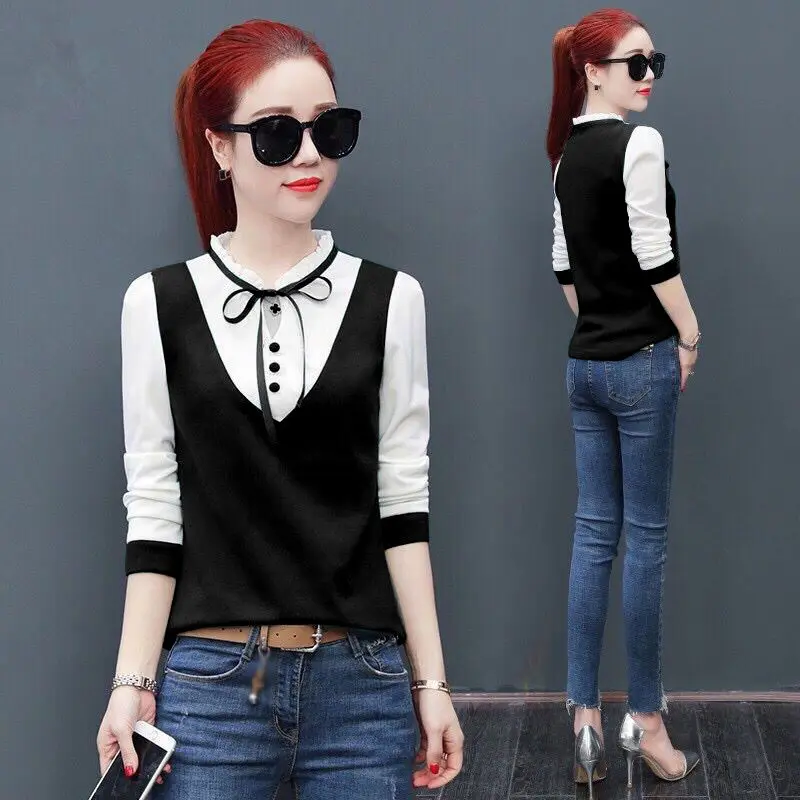 Блузка женская плиссированная с длинным рукавом кружевная батальных размеров 3XL