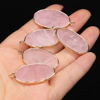 1pcs natural stone oval shape rose quartzs charms pendants for diy jewelry making nacklace earring women gift size 20x35mm
