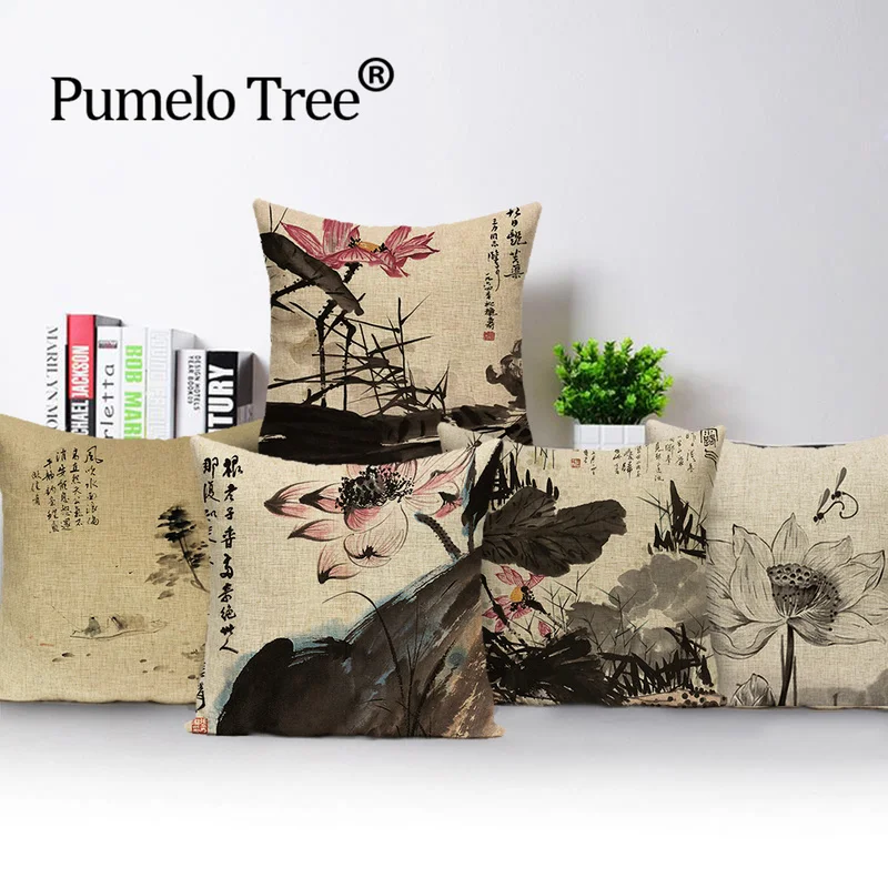 Расслабляющая наволочка для подушки в китайском стиле с рисунком лотоса и