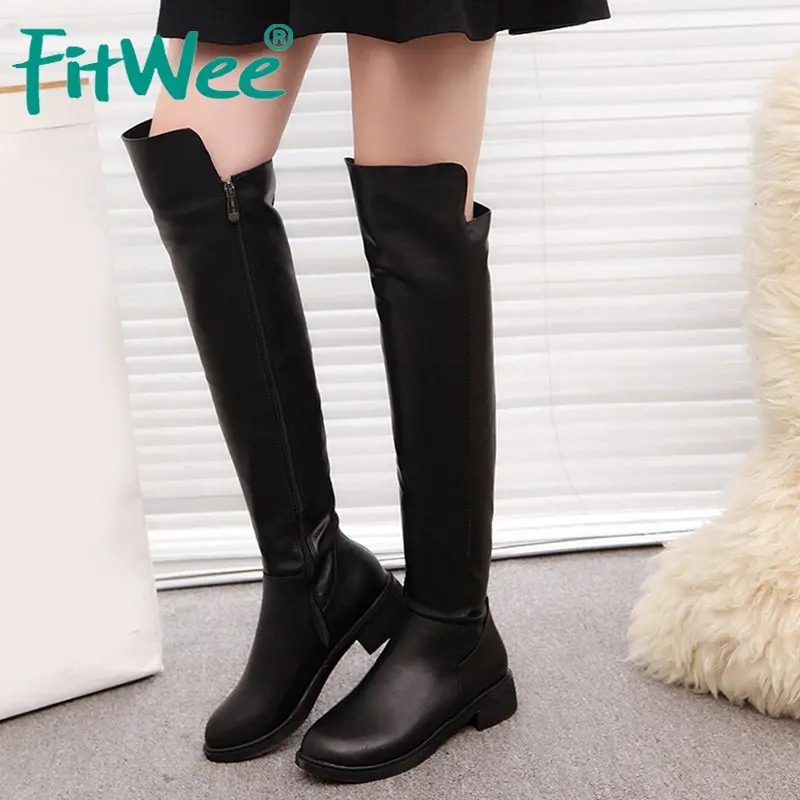 Женские ботфорты выше колена из искусственной кожи однотонные высокие сапоги с