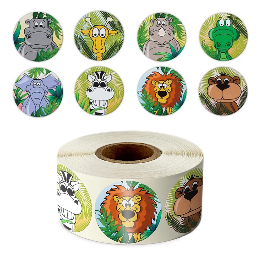 

500pcs/roll Zoo Animals cartoon Stickers for kids classic toys sticker school teacher reward sticker 8 designs pattern