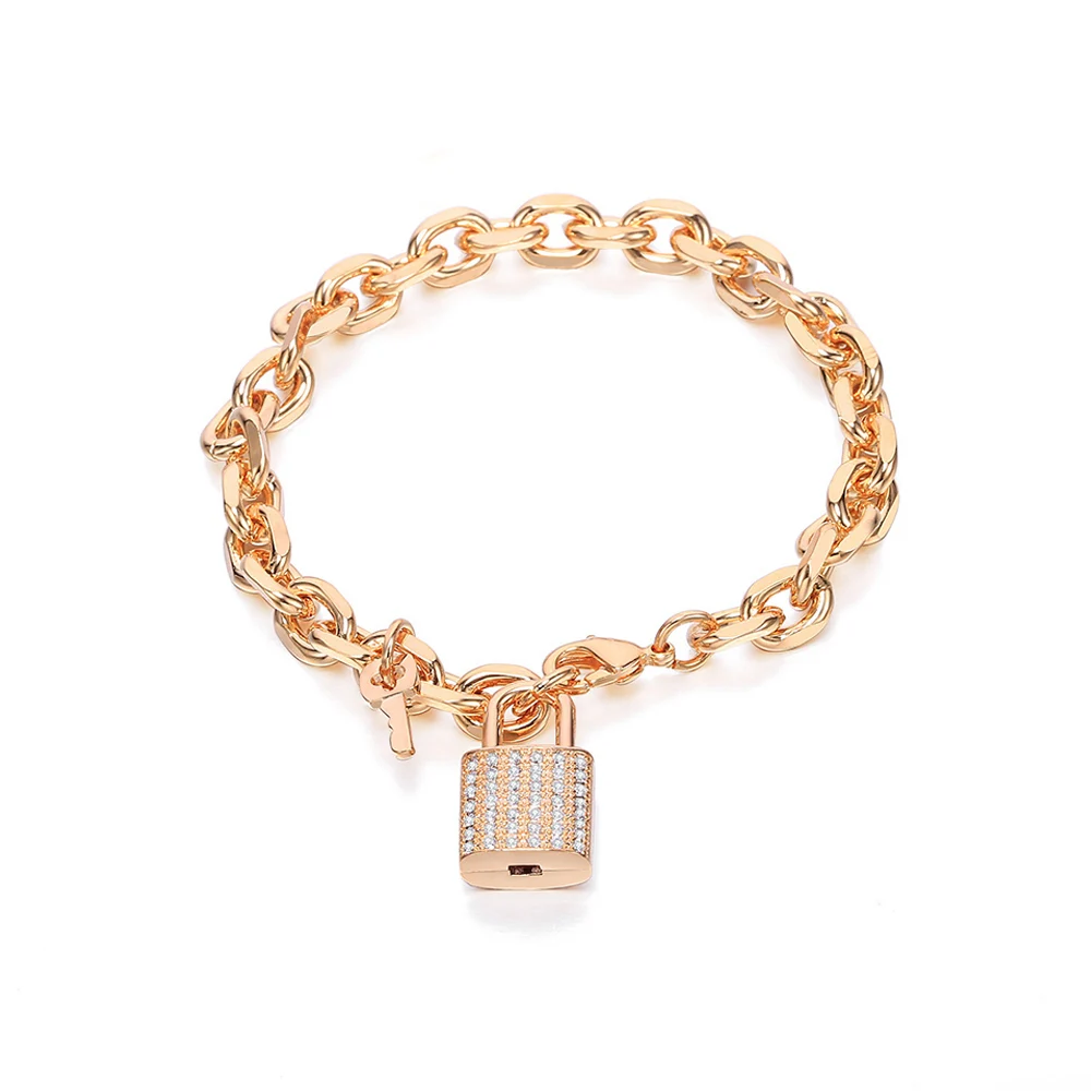 

CZ Zircon Lock Charms Bracelets For Women Gold Link Chain Cute Padlock Key Fashion Jewelry Accessories Gifts 2020 Dropshipping