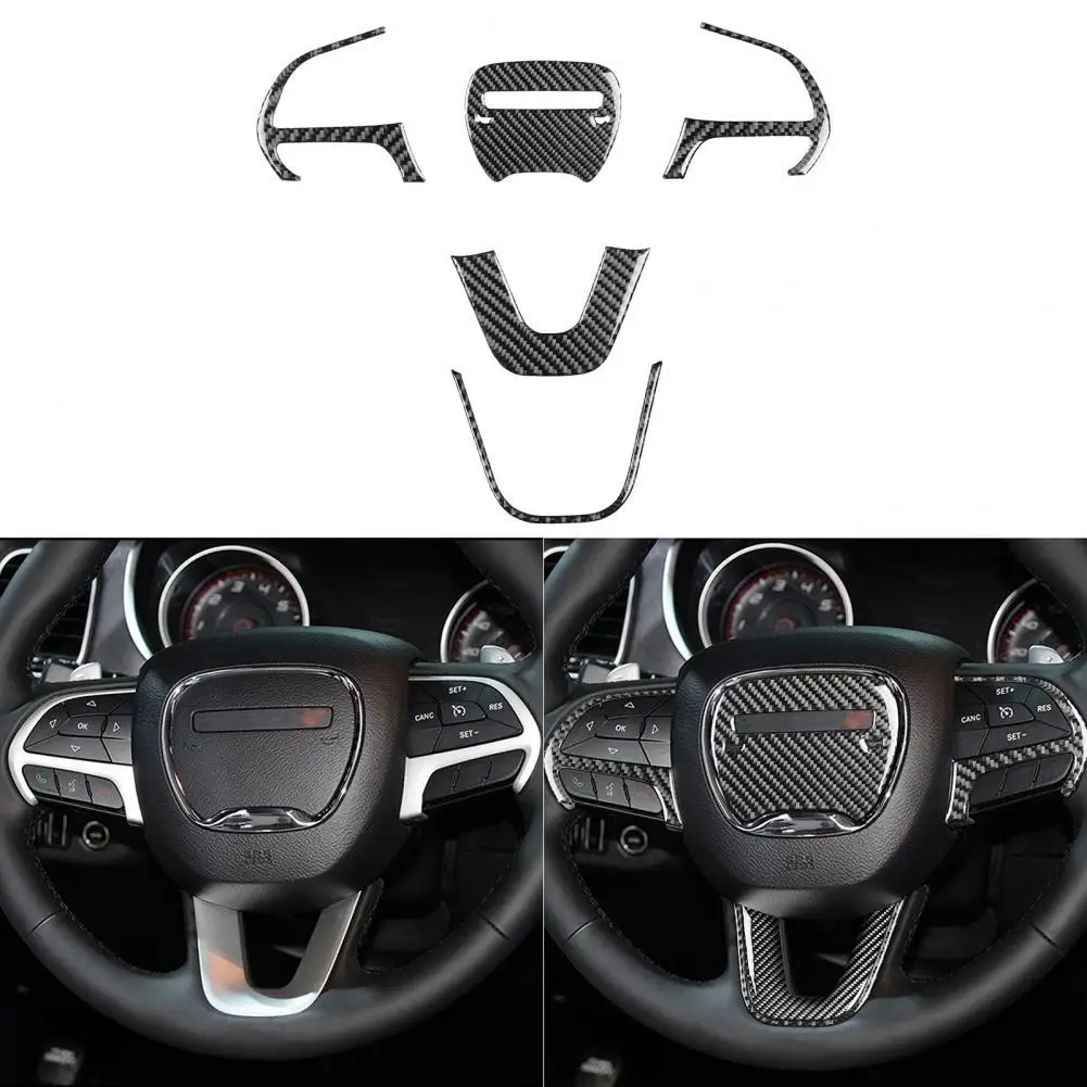 

5Pcs/Set Self-adhesive Car Left Steering Wheel Decoration Cover Trim Kit for Dodge Challenger 2015-up Accessories