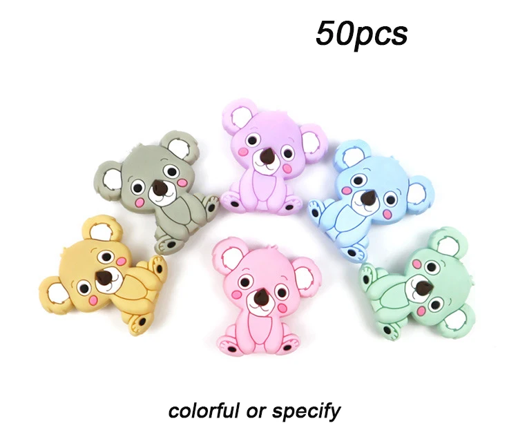 colorful or specify LOFCA 50 шт. силиконовые бусины Koala пищевой BPA-Free силиконовые бусины для изготовления детских прорезывателей пустышки цепи детский Прорезыватель игрушка - Цвет: colorful or specify