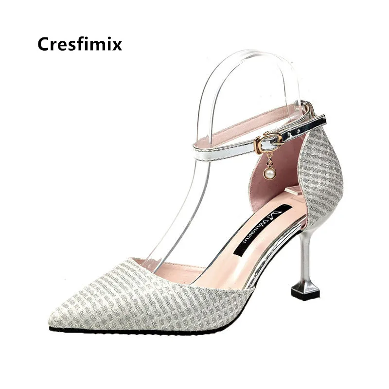 Женские туфли Cresfimix с острым носком свадебные на шпильке ремешком пряжкой