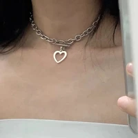 huatang fashion simple love heart pendant choker necklace for women silver color clavicle chain female party jewelry on the neck