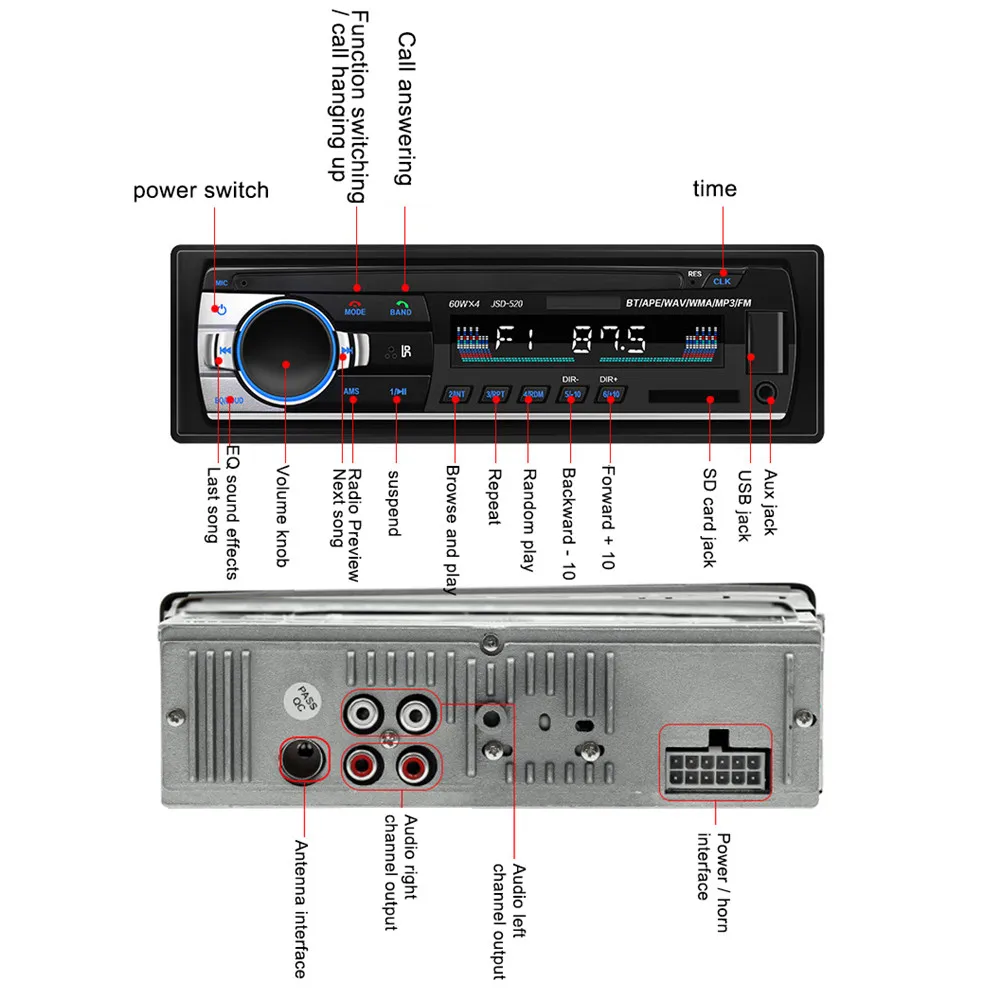 Car Radio1 Din 24V Bluetooth Stereo MP4 MP3 LCD Player USB AUX RCA MMC U Disk Handfree Autoradio With Remote Control | Автомобили и
