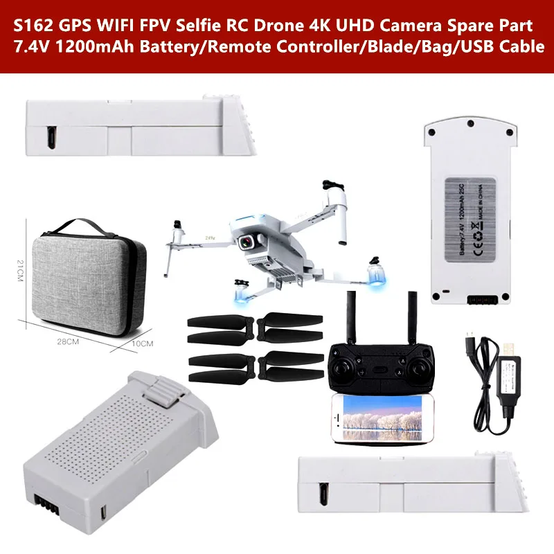 

S162 GPS 4K Selfie RC Drone 7,4 V 1200Mah батарея/пропеллер/пульт дистанционного управления/Портативная сумка/USB-кабель, запасная часть для радиоуправляемог...