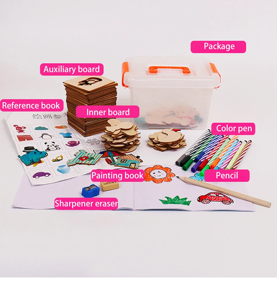 

24/36/60pc Baby Toys Drawing Toy Set DIY Wooden Painting Board Graffiti Coloring Template Set Educational Toys Baby Products Toy