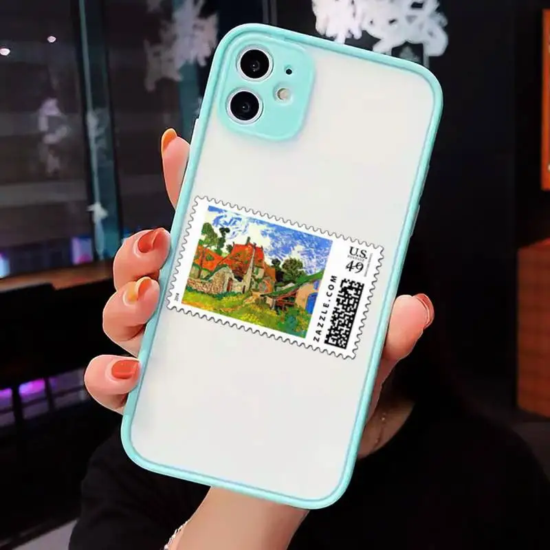 

stamp Phone Cases Matte transparent For blue iPhone 12 Mini 11 Pro XR XS Max 7 8 Plus X Back Cover