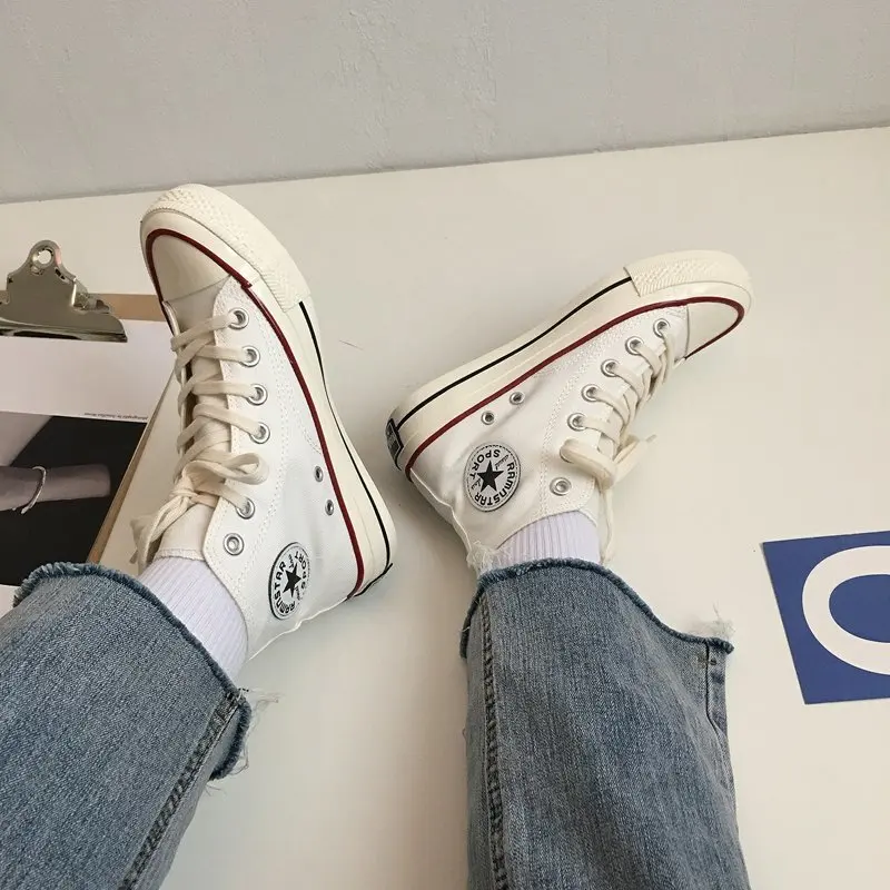 

Canvas shoes high top candy color casual shoes women's wild Harajuku street shot flat shoes casual lace-up single shoes