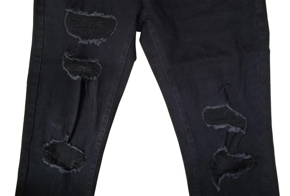 

2020 Hip Hop Sknny Jeans Men Solid Hole Black Fashion Pleated Long Length Pants Mens Ripped Jeans