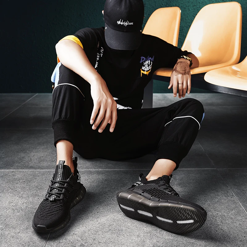 

fashion Breathable Sneaker s hot shoe white knitting mesh zapatos sneaker Male slip for mens causal Fashion sapato solid mens
