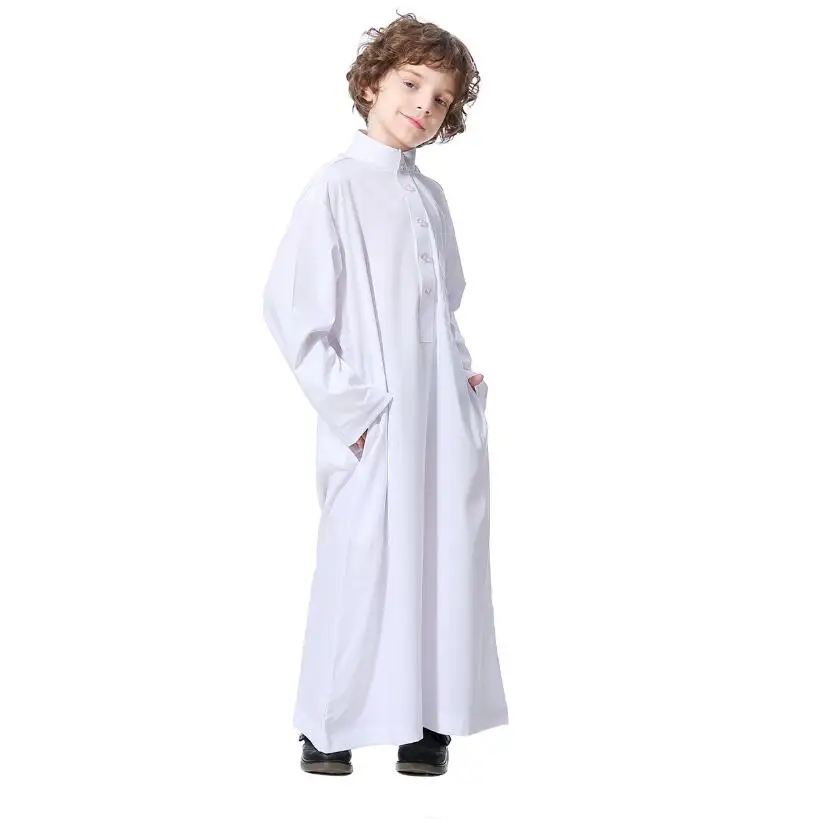 Длинные рукава ropa hombre Вышивка Стенд воротник мусульманская халаты для мальчиков