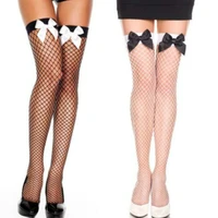 cute bowknot stockings classic over knee lingerie stockings sexy suspender high tube mesh stocking black white bow dropshipping
