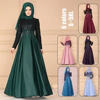 womens muslim farasha abaya long sleeve prom turkey muslim hijab dress round collar satin lace maxi dresses