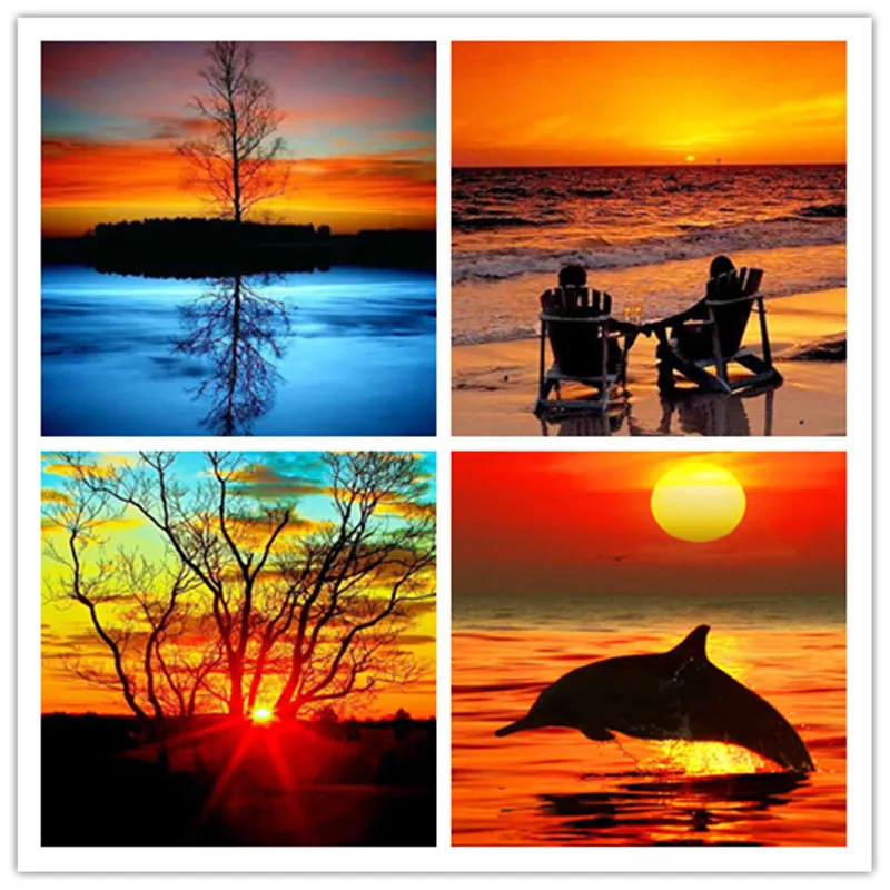 Полное сверление алмазная живопись закат над морем пейзаж восхода солнца Новый