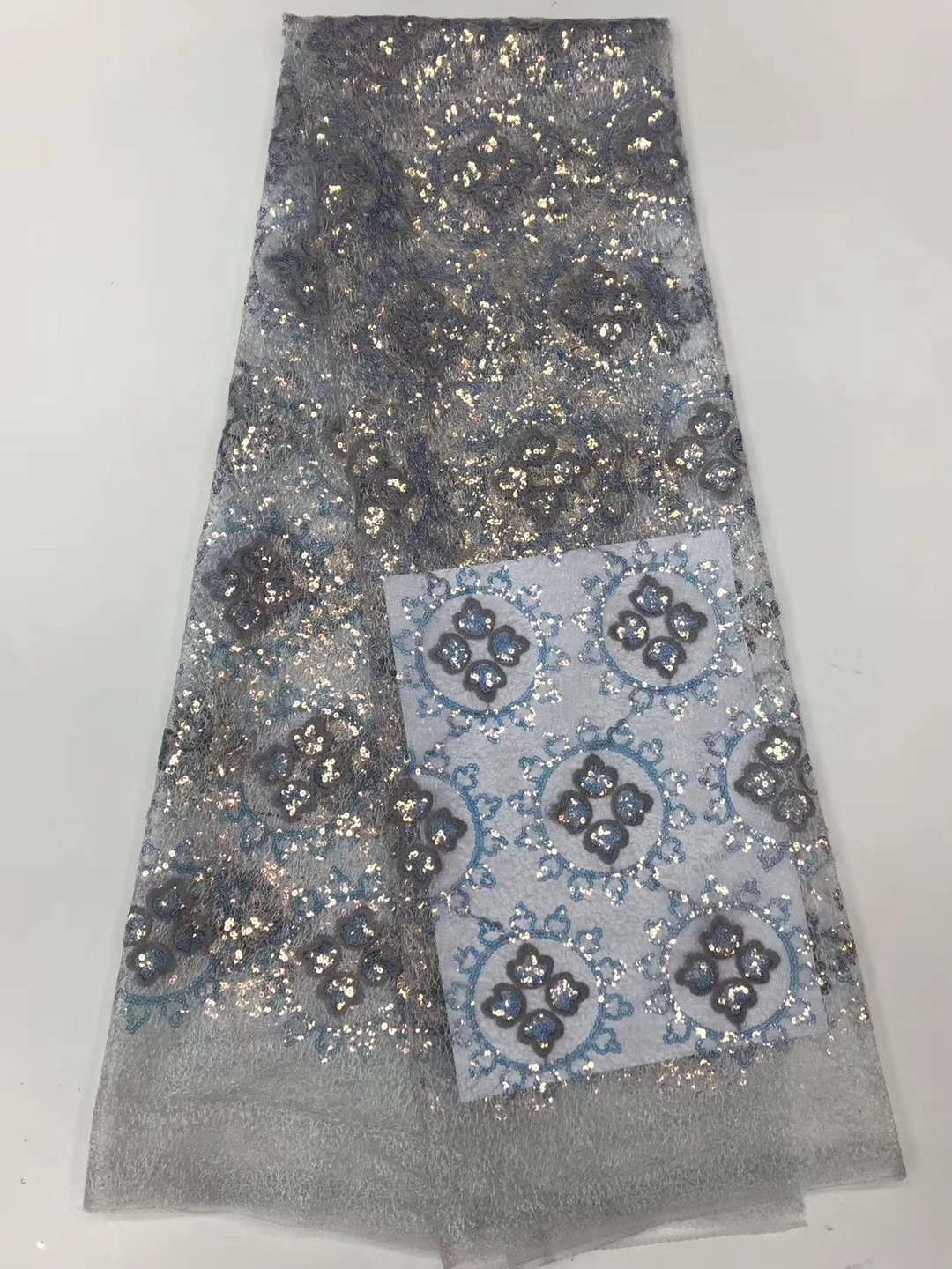 

French sequined lace fabric African embroidered tulle lace fabric Nigerian lace fabric wedding banquet dress ZX3776