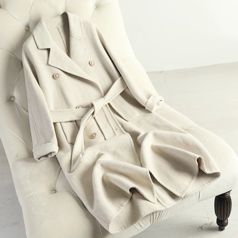 Двухстороннее пальто из 100% кашемира шерстяное средней длины антисезонный костюм